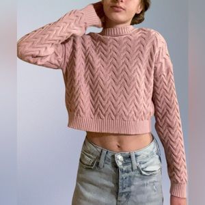 Wool pastel pink cropped cotton on sweater